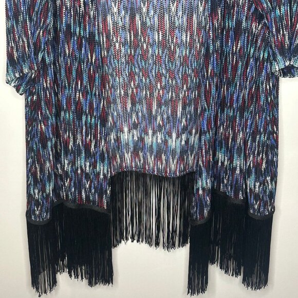 Catherines Womens 2X Fringe Hem Multicolor Open Front Cardigan Kimono Comfort - Picture 5 of 8